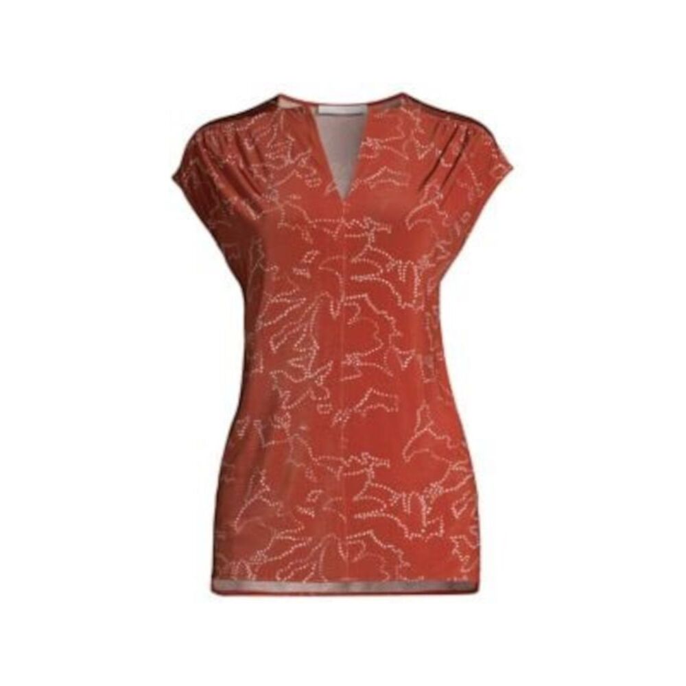 BOSS Womens Orange Stretch Pleated Side Vents Short Sleeve Split Top M